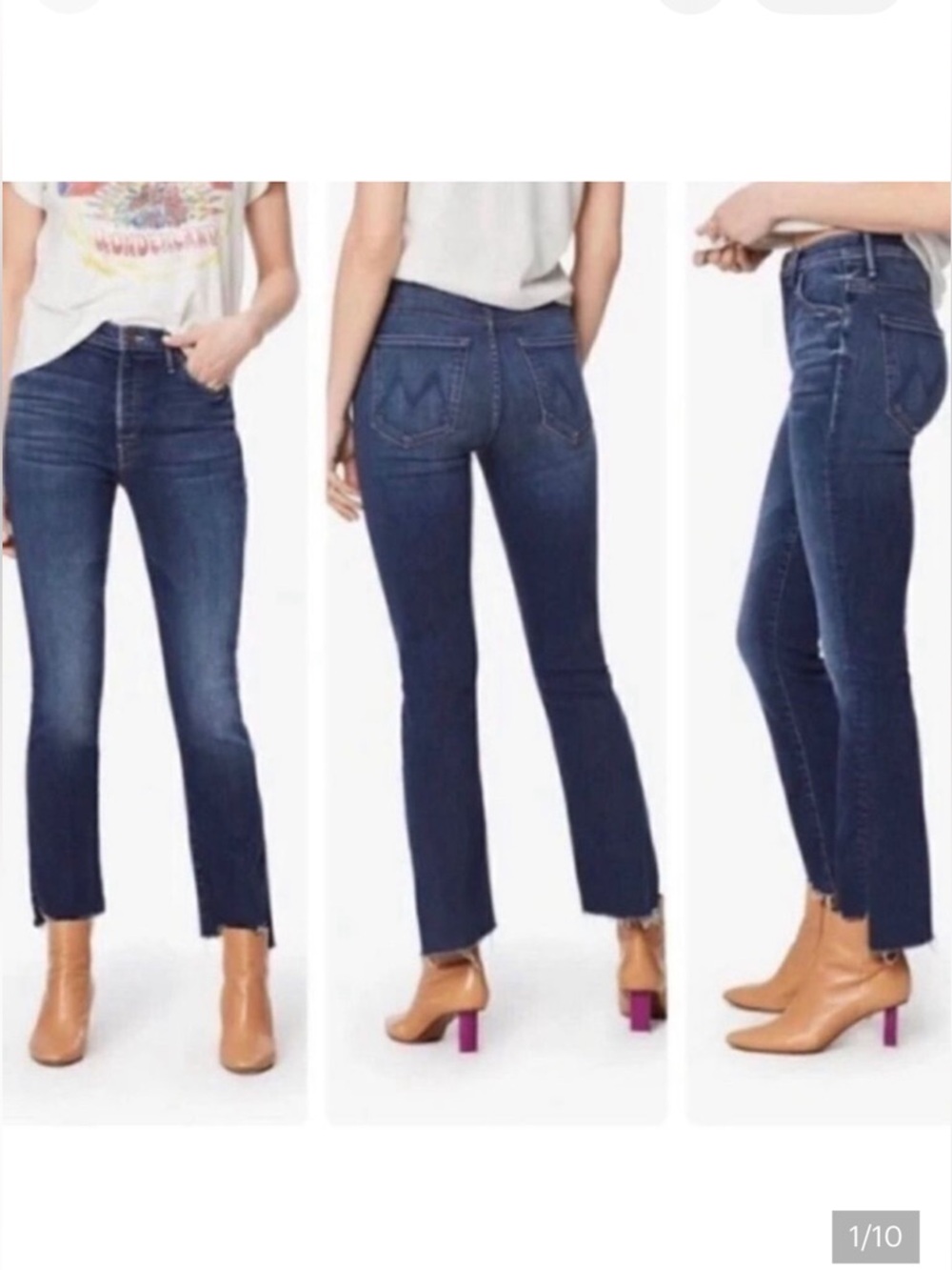 MOTHER Dark Blue Cropped Step-Fray Jeans